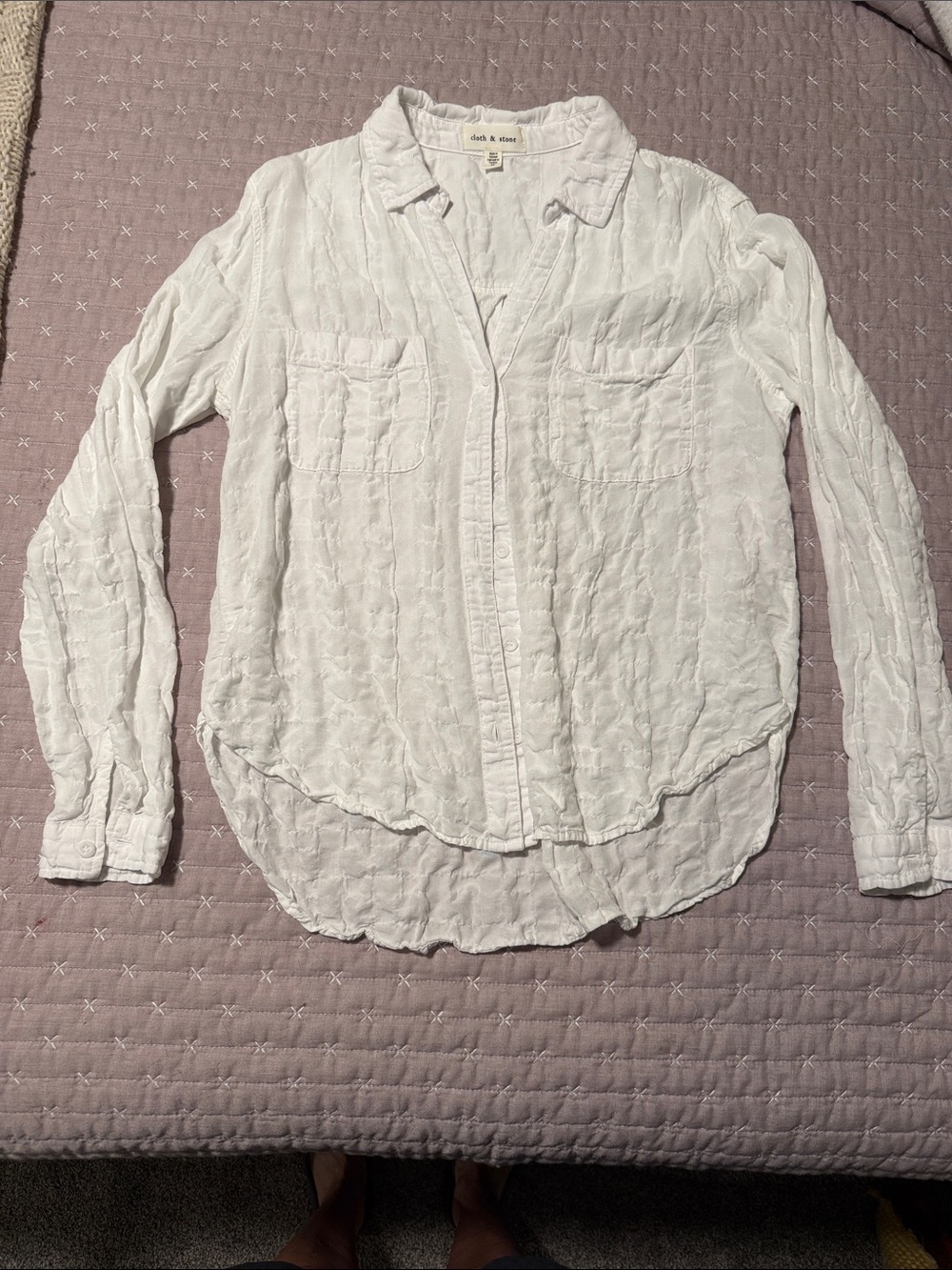 cloth & stone White Crinkled Button-Up Shirt